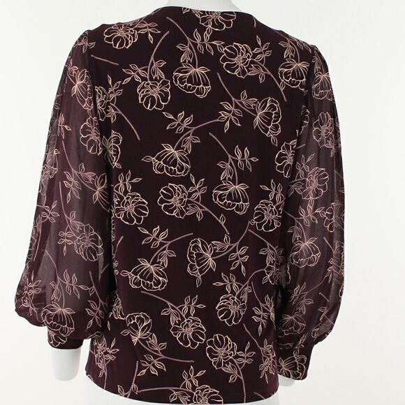 Calvin Klein Floral Print Chiffon Sleeve Blouse - Picture 4 of 5